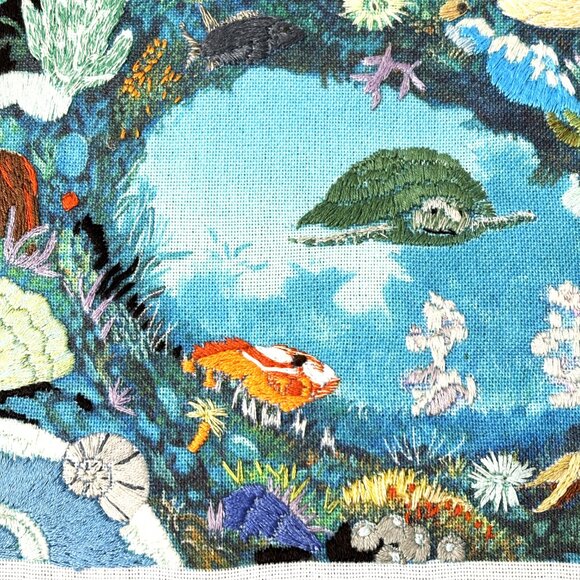 Vintage Sunset Crewel Embroidery Completed Beauty And The Reef #11074 - Picture 4 of 13